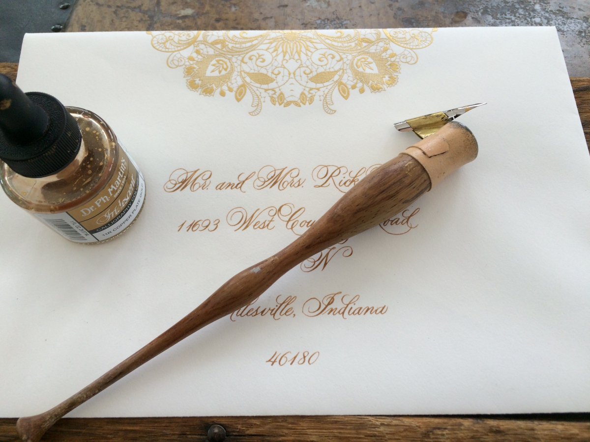 Wedding Calligraphy, gold ink